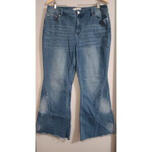 C Est 1946 16P Blue Denim Hi Rise Medium Wash Raw Flare Retro Boho Casual Jeans